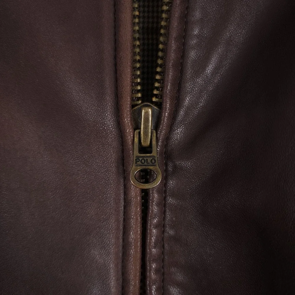 Vintage Polo Ralph Lauren Bomber Jacket Mens XL Brown Soft Leather Full Zip